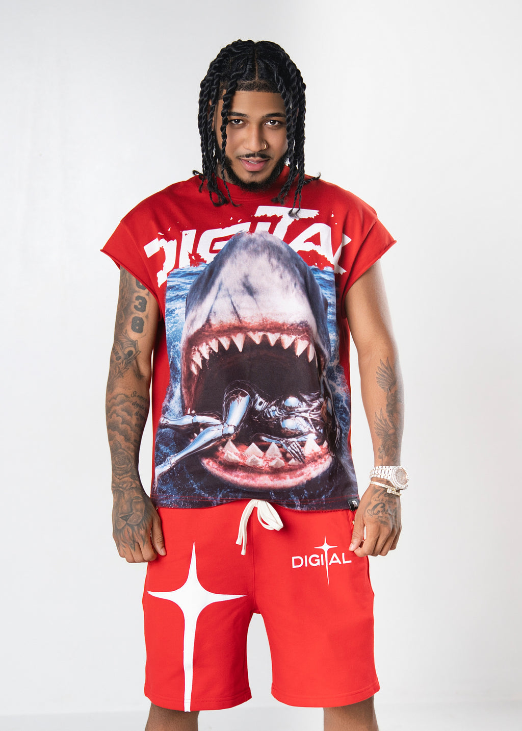 DIGITAL SHARK SLEEVELESS TEE